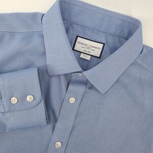 Charles Tyrwhitt Mens Blue‎ Long Sleeve Non Iron Classic Fit Dress Shirt 18 35in